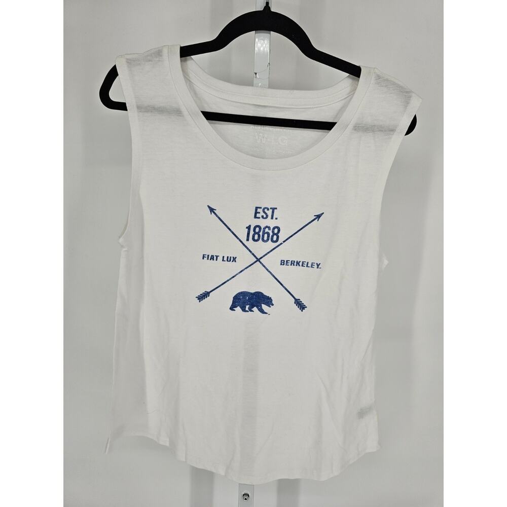 Berkley University Womens Sz L Tank Top White Blue Graphic by Alma Mater